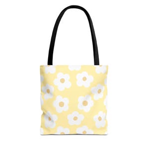Sunshine Floral Tote Bag, Bright Yellow Flower Print Tote, Summer Beach Bag, Eco-Friendly Grocery Tote, Cute Gift for Her