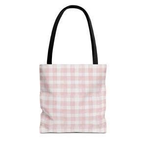 Schicke Gingham-Einkaufstasche - Rosa karierte Tote, Alltags-Shopper, nachhaltige Mode, nettes Geschenk, stilvolle Innentasche