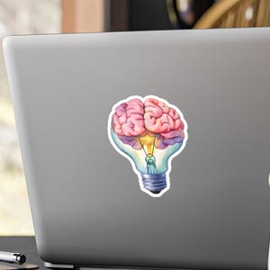 Creatieve gloeilamp Brain Kiss-Cut vinyl sticker - motiverende slimme sticker voor thuis of op kantoor, neurologiestickers, neurodecoraccessoire afbeelding 1