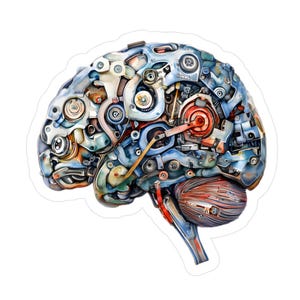 Mechanical Brain Kiss-Cut Vinyl Decal - Intellectual Sticker for Home or Office, Engineer Neuro Laptop Stickers