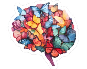 Calcomanía de vinilo troquelado con el logotipo de mariposa cerebral: ideal para el hogar o la consulta de neurología.