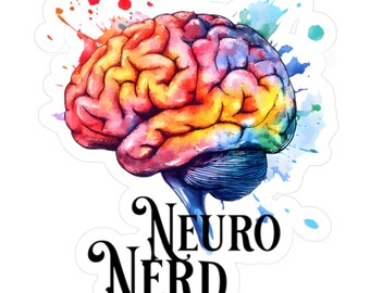 Calcomanía de vinilo troquelada de Neuro Nerd, calcomanía con diseño de cerebro, calcomanía de acuarela para laptop, regalo nerd, calcomanía para amantes de la ciencia