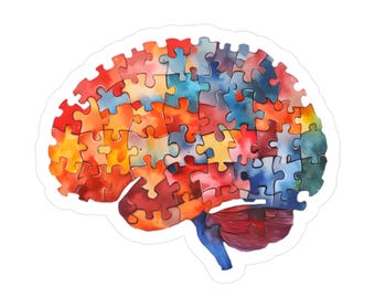 Neuro Puzzle Brain Kiss-Cut vinyl decal - sticker voor thuis of op kantoor - autisme bewustzijn, neuro decor accessoire voor laptop, fles