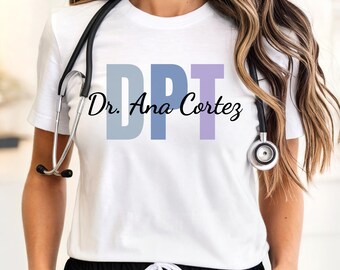 Personalized DPT Unisex Softstyle T-Shirt, Doctor of Physical Therapy Grad Gift, PT School Graduation Tee, Custom Text Shirt, Rehab Apparel