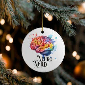 Adorno de cerámica con diseño de nerd neurocerebro arcoíris: pieza decorativa navideña colorida