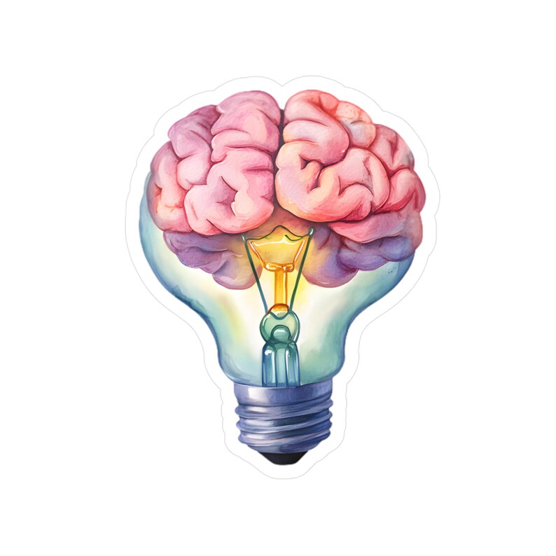 Creatieve gloeilamp Brain Kiss-Cut vinyl sticker - motiverende slimme sticker voor thuis of op kantoor, neurologiestickers, neurodecoraccessoire afbeelding 3