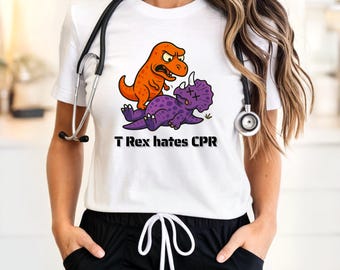 Funny T-Rex CPR T-Shirt, Great for Dinosaur Lovers, Gifts for Kids, Healthcare gift, Medic, Casual Wear, Sticker