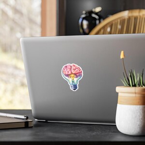 Creatieve gloeilamp Brain Kiss-Cut vinyl sticker - motiverende slimme sticker voor thuis of op kantoor, neurologiestickers, neurodecoraccessoire afbeelding 2