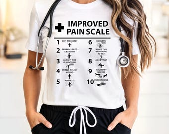 Funny Updated Pain Scale Unisex Softstyle T-Shirt for Healthcare, Funny Pain Level Chart Tee, Medical, PT, OT, Doctor, Nurse Shirt, Tote Bag