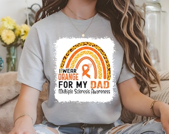 MS Awareness Unisex Tee - I Wear Orange for My Dad, Multiple Sclerosis Support Ribbon Shirt, Orange Ribbon T-Shirt, MS Awareness T-Shirts