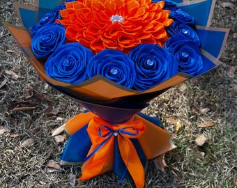 UF Gators Inspired Rose Bouquet | Orange & Blue Floral Arrangement | Graduation Gift | Game Day Decor | Florida Theme Roses