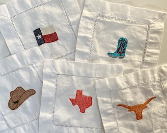 Texas Gifts for Men or Women, Texas Coaster Gift Him or Her, for the home, Texas Napkin, Texas Gift Food, Cocktail Napkins Set Embroidered