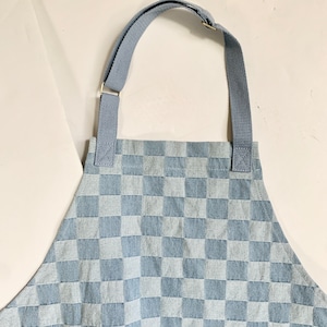 Custom Denim Chambray Checkered Apron for Men and Women, Embroidered Adult Apron Pocket, Cooking Monogram, Personalized, Holiday Commercial image 3