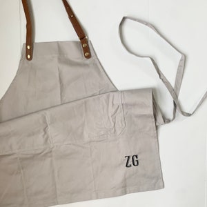 Custom Apron for Men and Women Solid Color, Embroidered Adult Apron Pocket, Cooking Apron Monogram, Personalized Gift, Leather Strap, Dad image 3