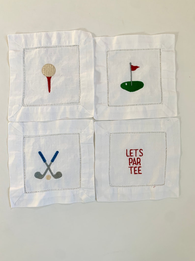 Gift for Dad Golf Cocktail Napkins, Embroidered Coasters for Men, Funny Golf Gift, Cloth Linen Bar Cart Decor, Father's Day Gift image 2