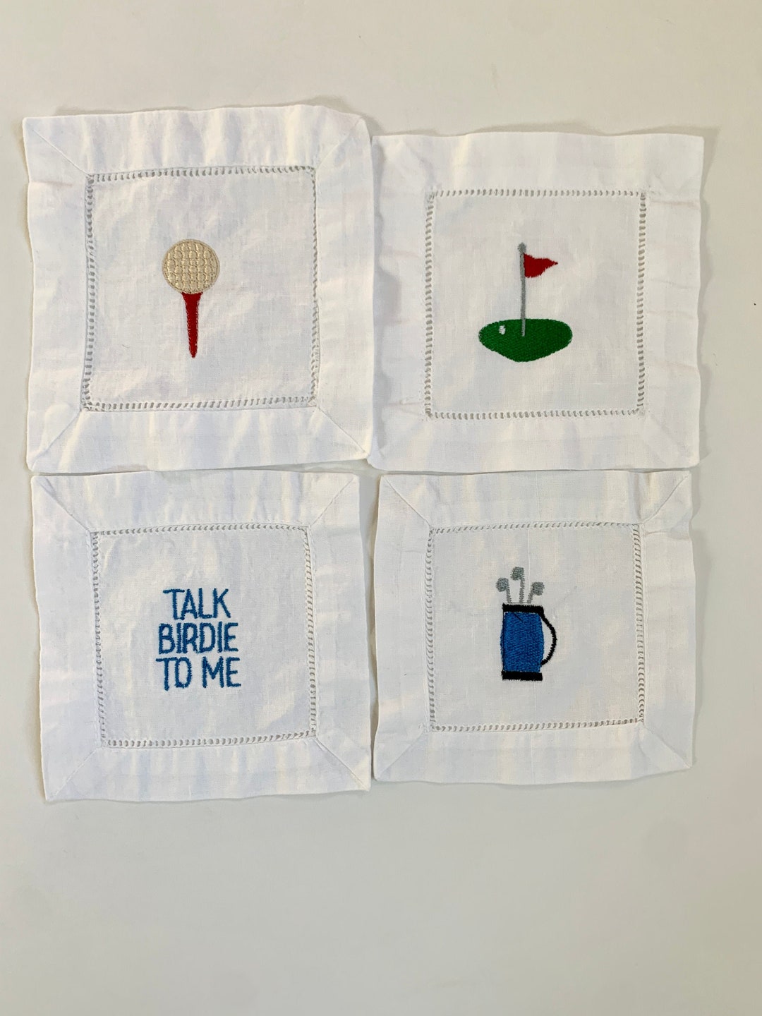Gift for Dad Golf Cocktail Napkins, Embroidered Coasters for Men, Funny