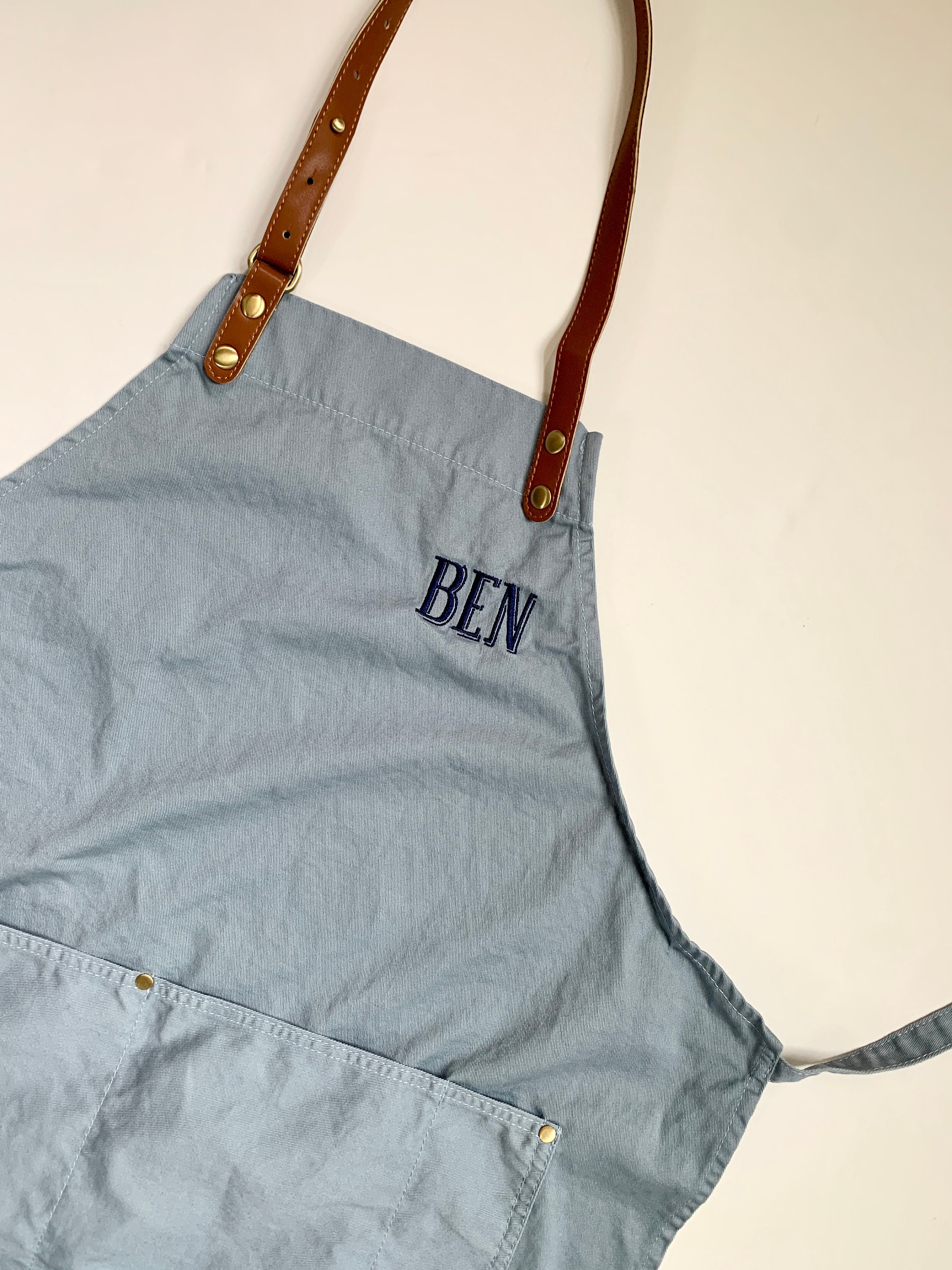 Custom Denim Chambray Checkered Apron for Men and Women, Embroidered Adult Apron Pocket, Cooking Monogram, Personalized, Holiday Commercial