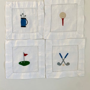 Gift for Dad Golf Cocktail Napkins, Embroidered Coasters for Men, Funny Golf Gift, Cloth Linen Bar Cart Decor, Father's Day Gift image 3