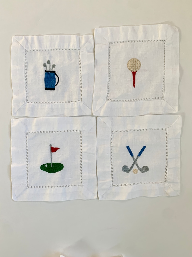 Gift for Dad Golf Cocktail Napkins, Embroidered Coasters for Men, Funny Golf Gift, Cloth Linen Bar Cart Decor, Father's Day Gift image 3