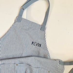 Custom Striped Apron for Men and Women, Embroidered Adult Apron Pocket, Cooking Apron Monogram, Personalized Gift
