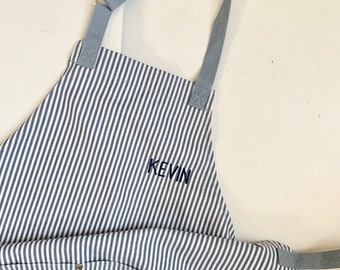 Custom Striped Apron for Men and Women, Embroidered Adult Apron Pocket, Cooking Apron Monogram, Personalized Gift