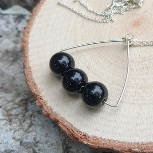 Black Onyx Triangle Necklace Sterling Silver Chain Witchy Protection Jewelry Minimalist Crystal Pendant Gift for Her Grounding Stone Leo