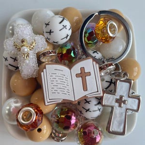 Silicone Bead Kit15MM Printed Beads DIY Jewelry Making Bible Focal Beads