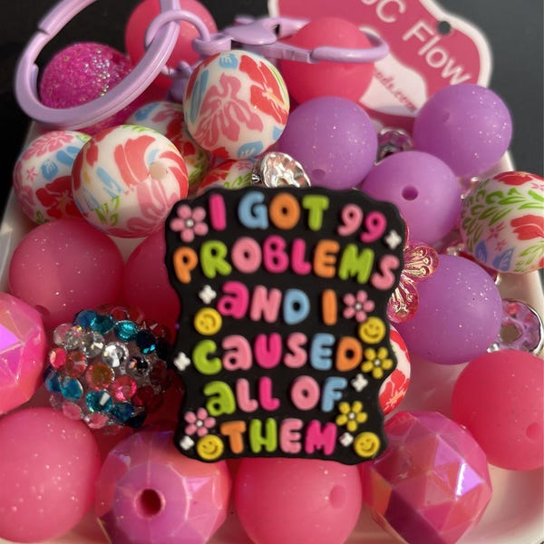 Pink Silicone Bead Kit: 15MM Printed Beads, Keychain DIY