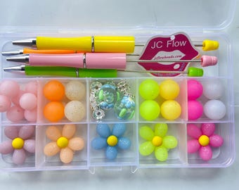 Beaded Pen Kits Focal Beads Cute Cherry Flower Focal Beads Silicone Beads bulk Set For Beadable Pen DIY Pen Crafting Women Girls Gifts