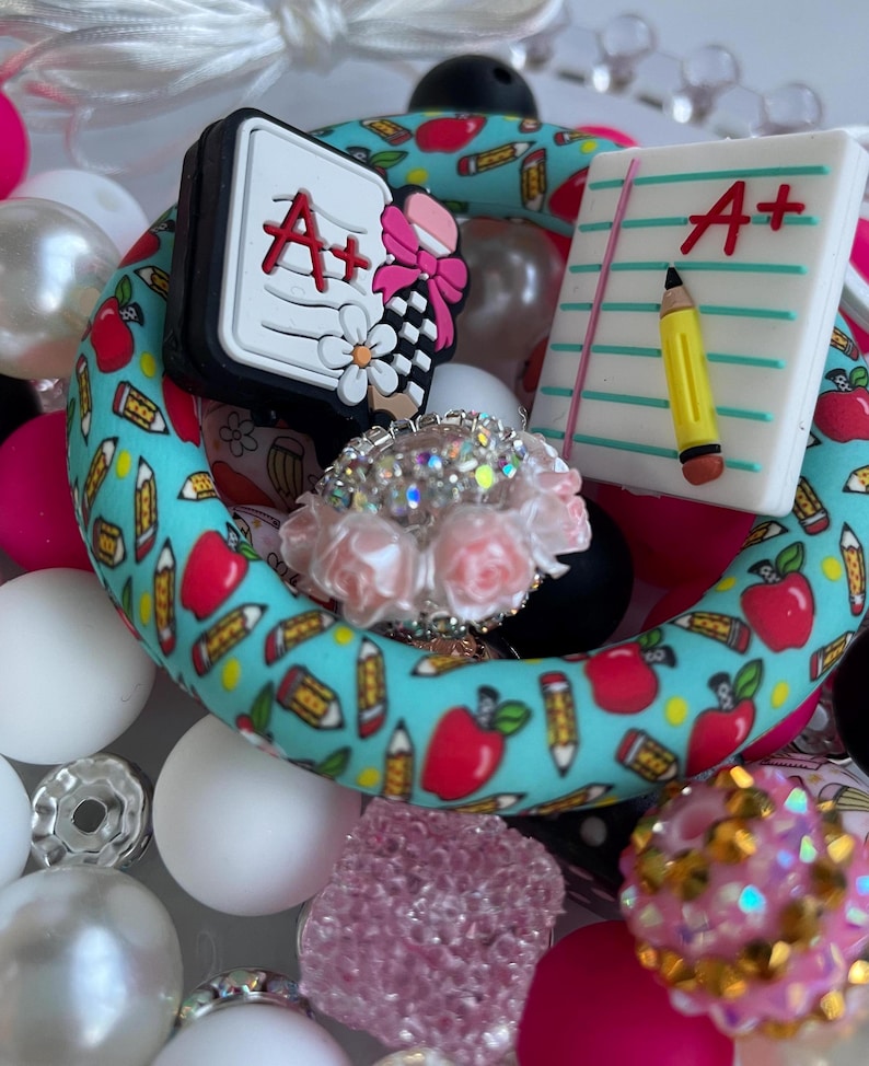 school silicone focal beads, flower rhinestone beads, sugarbeads, spacers etc