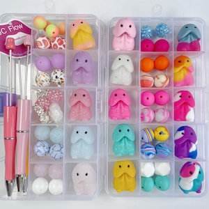 Kit di penne per perline Focal Beads da 15 mm, perline in silicone, set sfuso per penna per perline fai da te, perline rosa e blu per adulti, perline Focals, umorismo, donne e uomini.