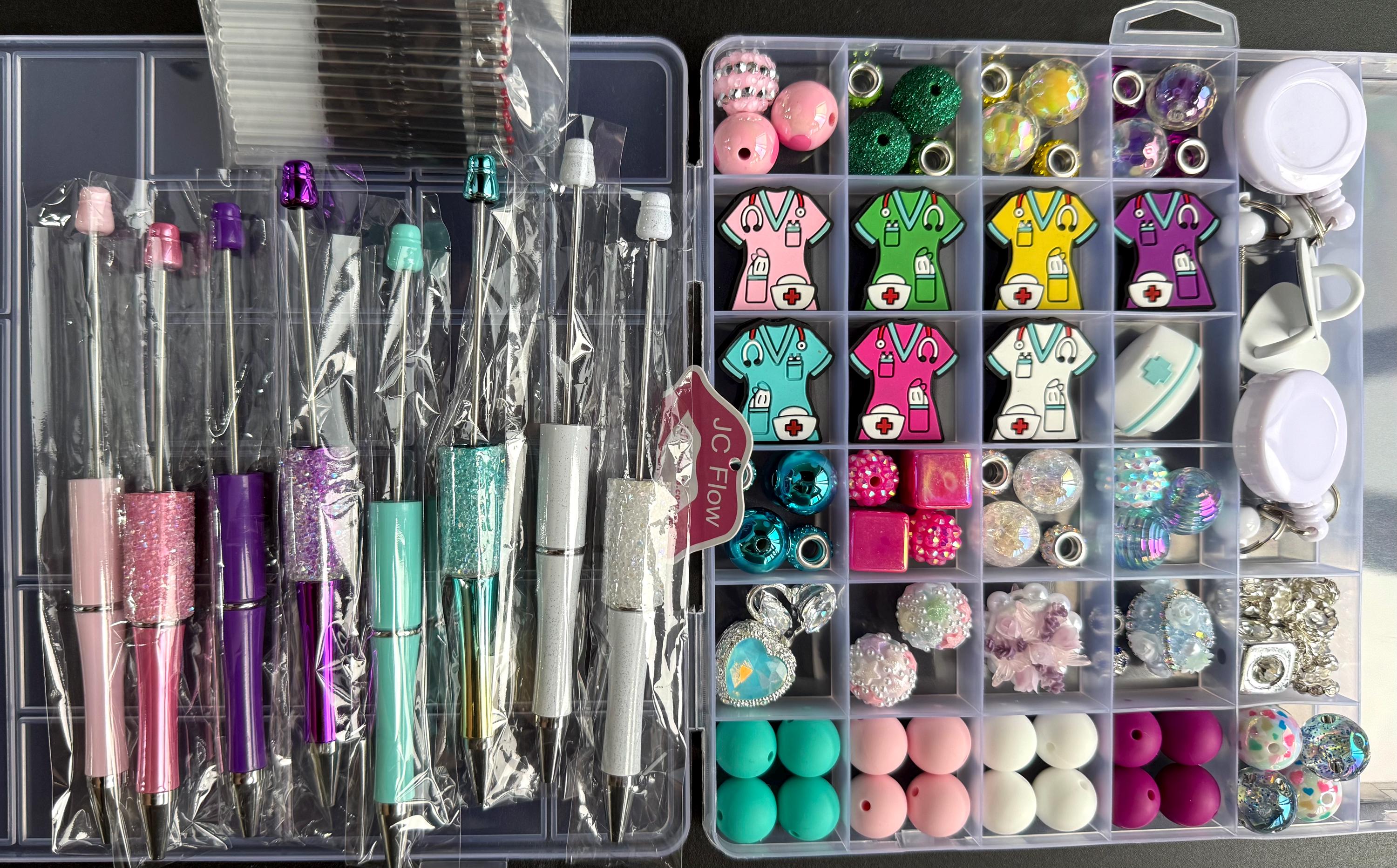 Pink Beadable Pen Kits Exclusive Pink Nurse Scrub Focal Beads Silicone Beads bulk Set For Beading Pen DIY Crafting