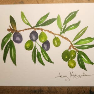 Olive Branch Watercolor Painting: Mediterranean Wall Art