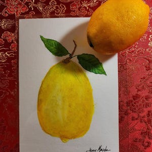 Watercolor Lemon Painting: Japanese Art, Ready to Frame