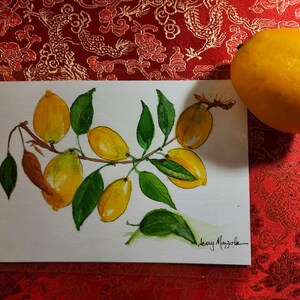 Lemon Watercolor Painting: Japanese Style, 7x5" Fruit Art