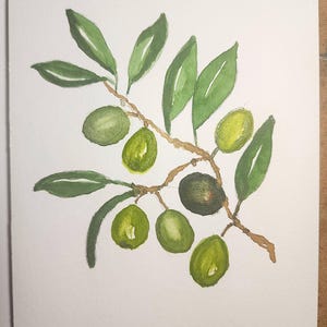 Olive Branch Watercolor Painting: Mediterranean Wall Art 5x7