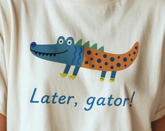 Later Gator Blue Orange PNG – Funny Animal Clipart, Printable Retro Gator Art for DIY Crafts or Gifts, Quirky Gator Illustration for Tshirt