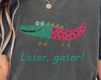 Later Gator Green Pink PNG – Bright Alligator Clipart, Funny Retro Animal PNG for Sublimation, Printable for Crafts & DIY Art, T-shirts