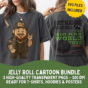 Paquete de dibujos animados de Jelly Roll PNG SVG – Diseño de la gira mundial Big Ass – 300 DPI – Clipart de camiseta de la gira de Post Malone – Pod, regalos DIY, artículos de fans