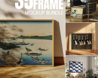 35 Horizontale Rahmen Mockups | PSD Smart Objekt Bündel | Landschaft Horizontales Poster Mockup, Wandkunst, Digitaldruck & Leinwand Mockups