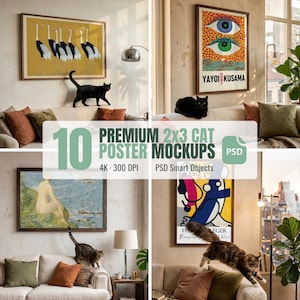 10 2:3 Cat Poster Mockups | 12x18 16x24 20x30 Frame Mockup | PSD Wall Art Mockup | Cat Frame Mockup | Smart Object PSD