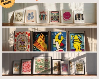 Maquettes de bannière de la boutique Etsy | Modèles de maquette de cadre PSD | Couche d'objet dynamique | Présentoir d'oeuvres d'art mural haute résolution | Téléchargement numérique