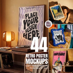 44 Retro Poster Mockups Bundle | Cozy Vintage Interior Frame Mockups | PSD Smart Object | Wall Art Mockup for Etsy Sellers | Instant Downloa