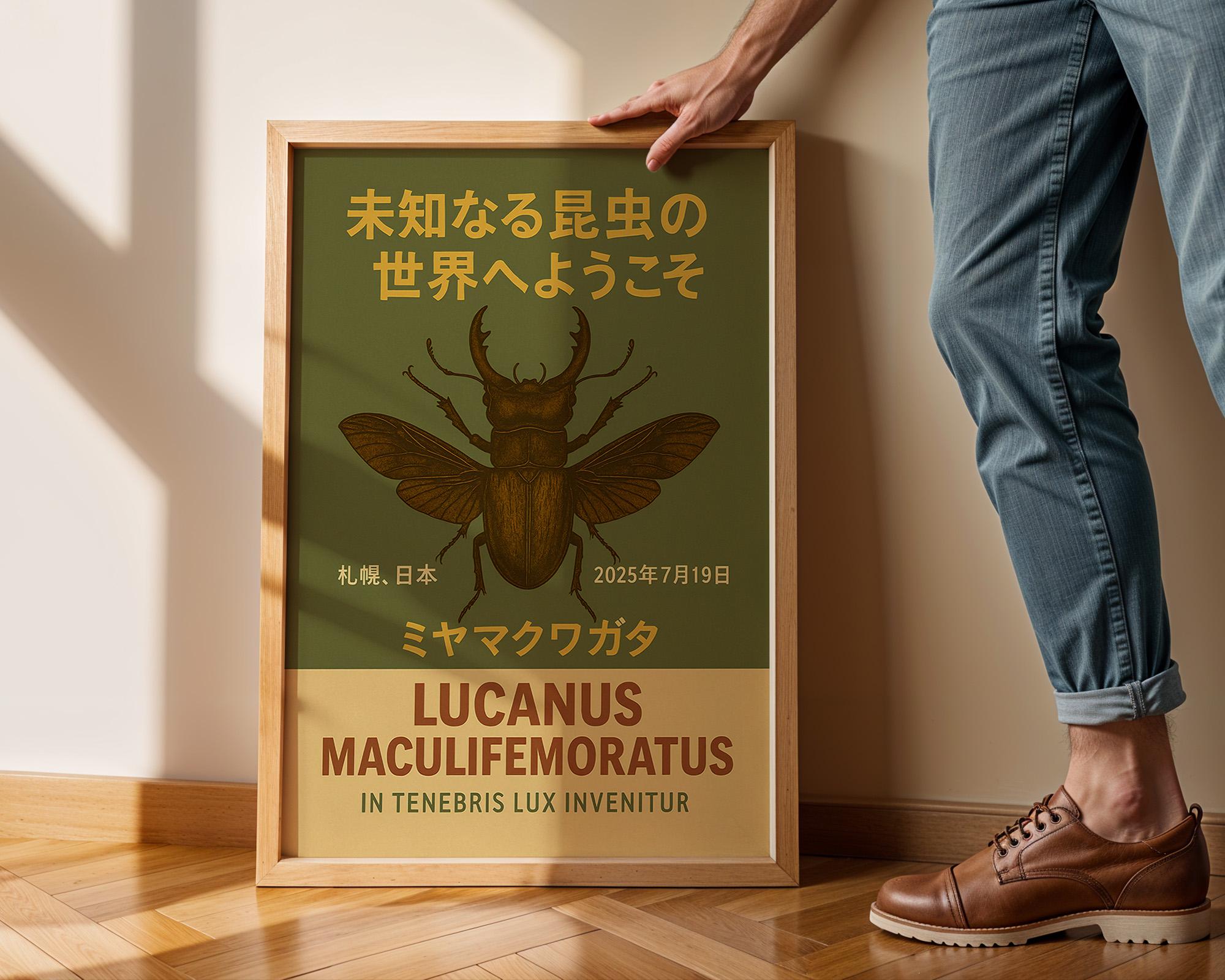 Japanese Stag Beetle Poster - Lucanus Maculifemoratus Print, Entomology Wall Art, Insect Illustration Decor, Free Shipping to US, UK & EU