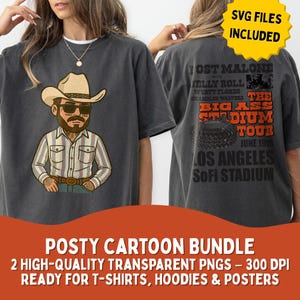 Paquete PNG SVG de Post Malone Cowboy – Clipart de dibujos animados de Post Malone – 2 archivos transparentes de 300 DPI – Diseño de gira de estadios Big Ass – Uso comercial