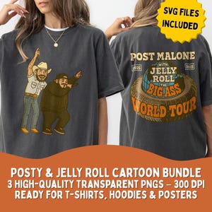 Post Malone y Jelly Roll: imágenes PNG y SVG divertidas – 3 archivos con temática de gira – Imágenes prediseñadas de Big Ass World Tour para fans, bricolaje, camisetas, POD y uso comercial