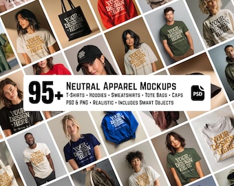 Mockupbundel neutrale kleding | T-shirts, hoodies, petten (PSD en png)