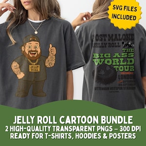 Paquete de Jelly Roll Thumbs Up PNG SVG – Clipart de dibujos animados de giras divertidas – 2 archivos transparentes de 300 DPI – Diseño de merchandising del concierto de Post Malone – Pod de bricolaje