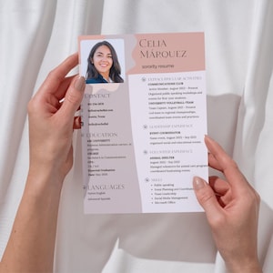 Editable Sorority Resume Template with photo, Minimalist pastel Sorority  Cover letter template, Sorority Resume editable in Canva for women