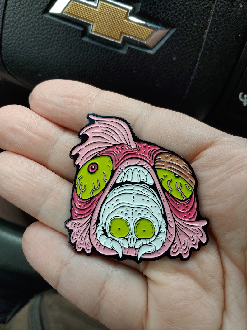 Madballs-inspired Parasitology enamel pin: Cymouth the Tongue Biter Cymothoa exigua isopod image 1